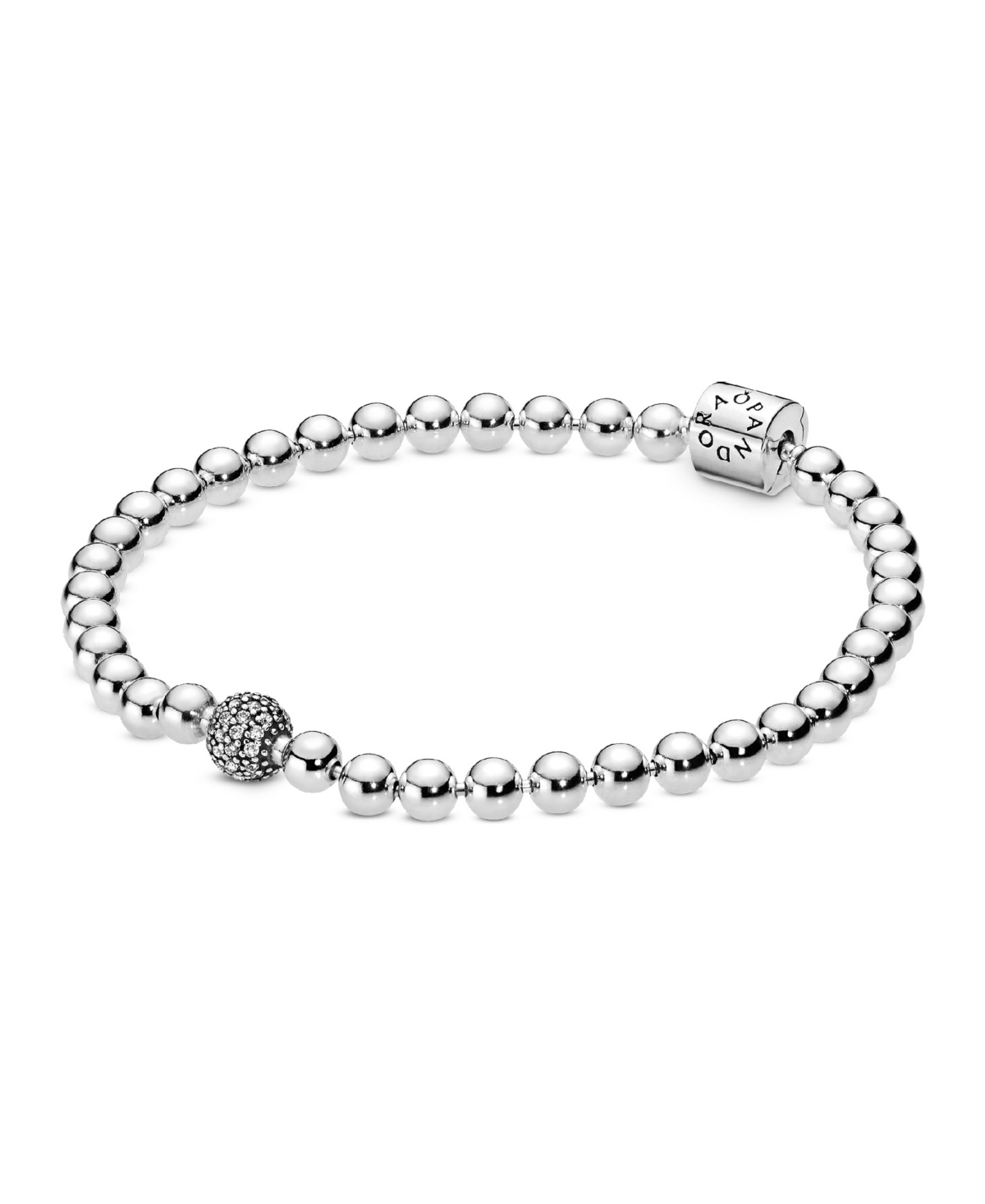 Sterling Silver Beads Pave Bracelet - Silver