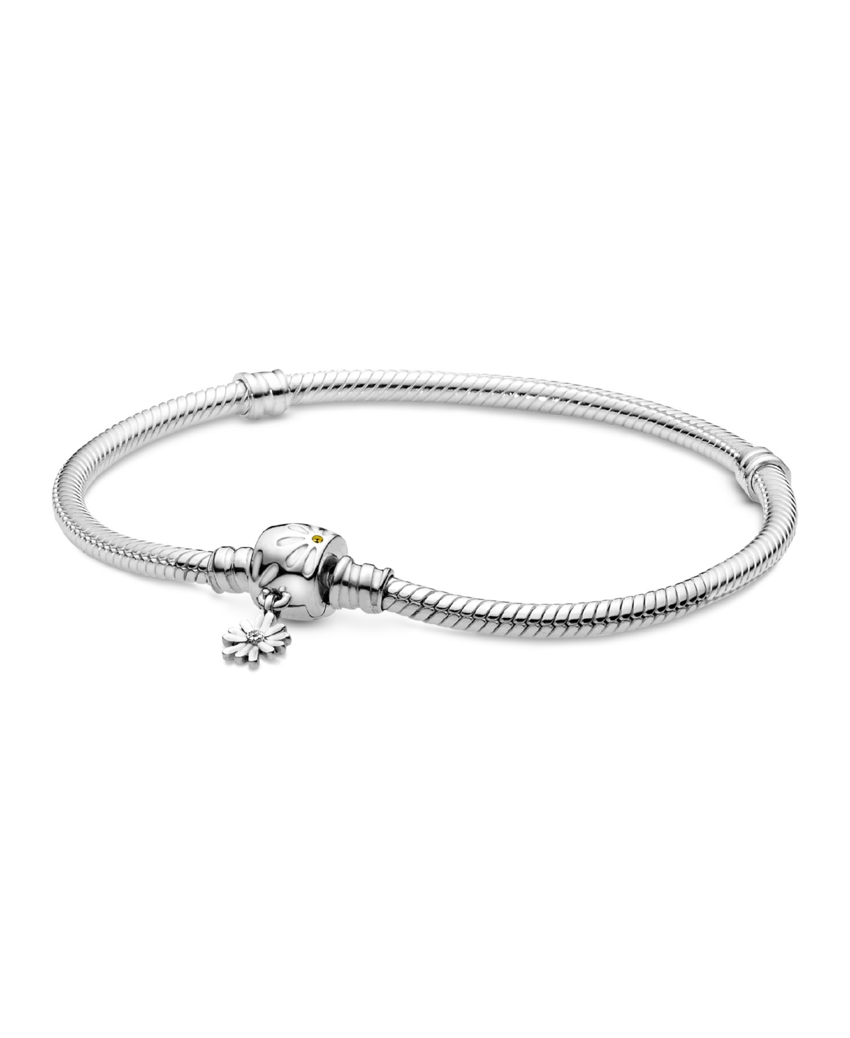 Moments Cubic Zirconia Daisy Flower Clasp Snake Chain Bracelet - Silver