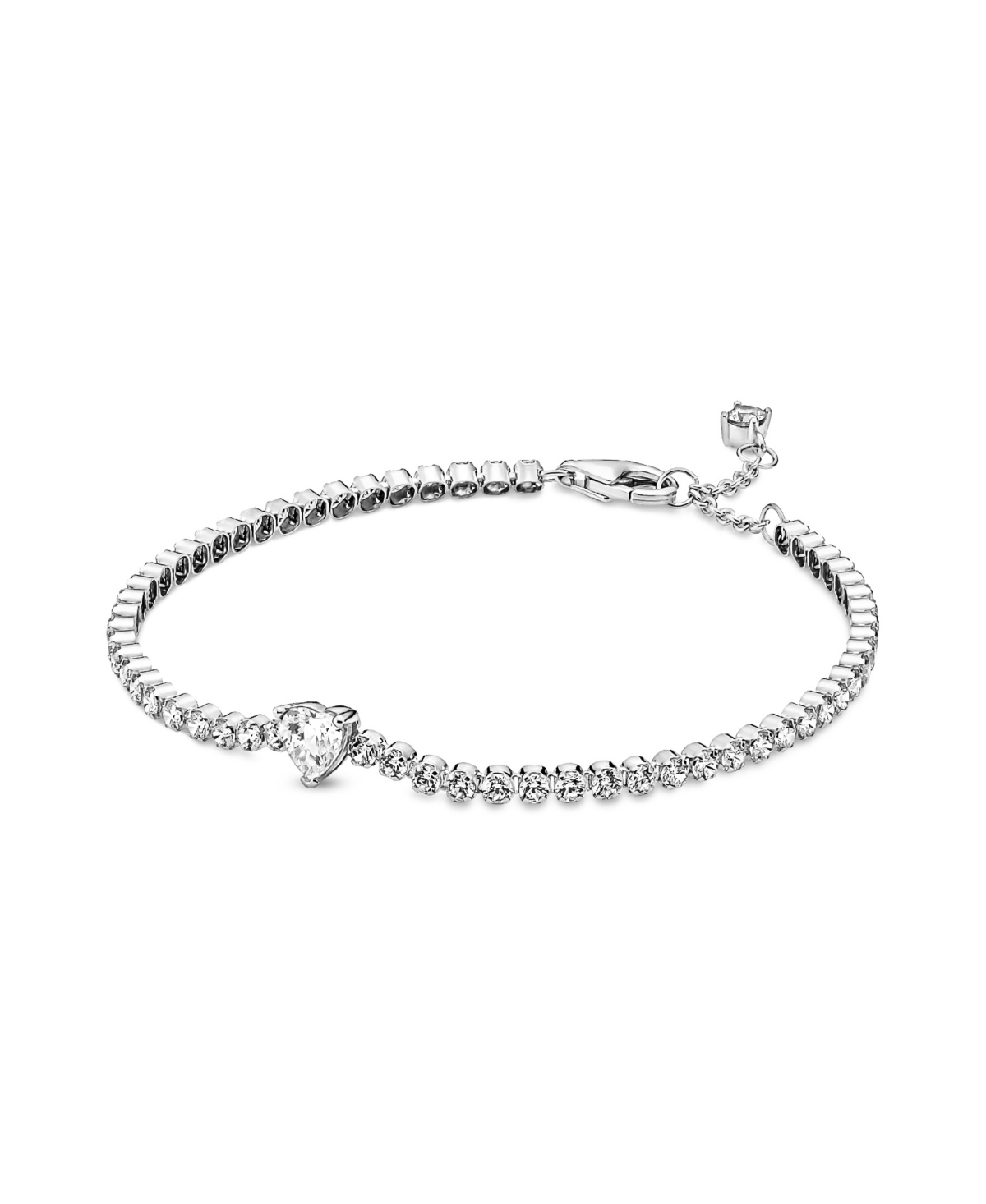 Cubic Zirconia Sparkling Heart Tennis Bracelet - Silver