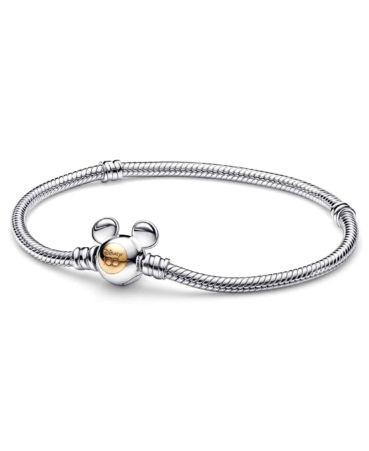 Pandora Moments Sterling Silver And 14k Gold-plated Disney 100th Anniversary Snake Chain Bracelet In Mixed