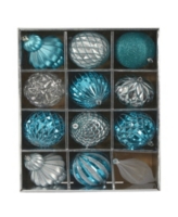 Holiday Lux Shatter-Resistant 12 Piece Christmas Tree Ornament Set with Re-Useable Box - Blue