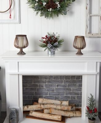 Frosted Pinecones and Berries Artificial Arrangement in Vase with Decorative Plaid Bow, 12"