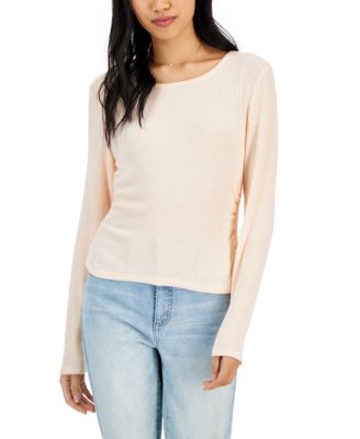 Hippie Rose - Juniors' Ribbed Ruched Long-Sleeve Top