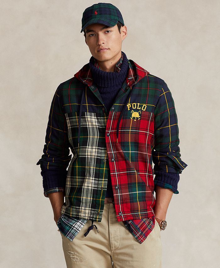 Polo Ralph Lauren Men's Plaid Patchwork Hooded Shirt Jacket - Macy's