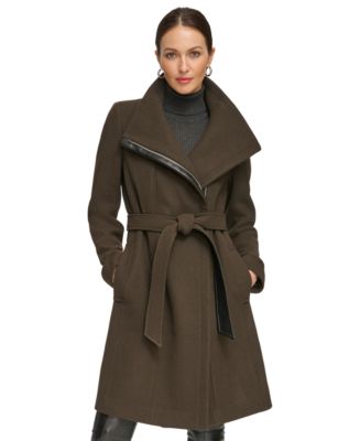DKNY Women's Asymmetrical Belted Funnel-Neck Wool Blend Coat - Macy's
