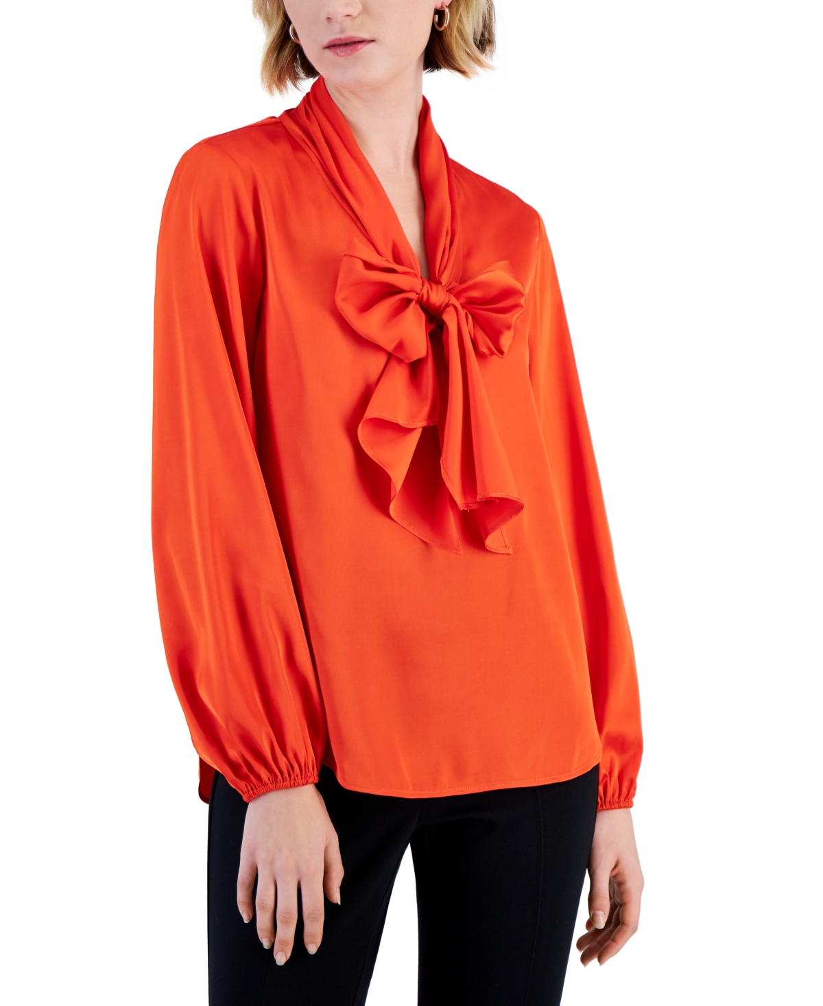 Bar Iii Women's Bow-tie Long-sleeve Blouse, Created For Macy's In Spice Orange