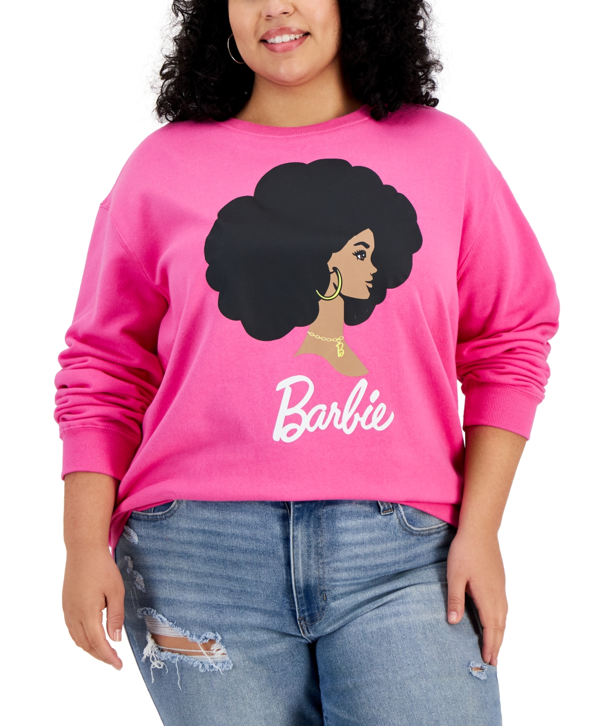 Trendy Plus Size Barbie Crewneck Sweatshirt - Plox Pink
