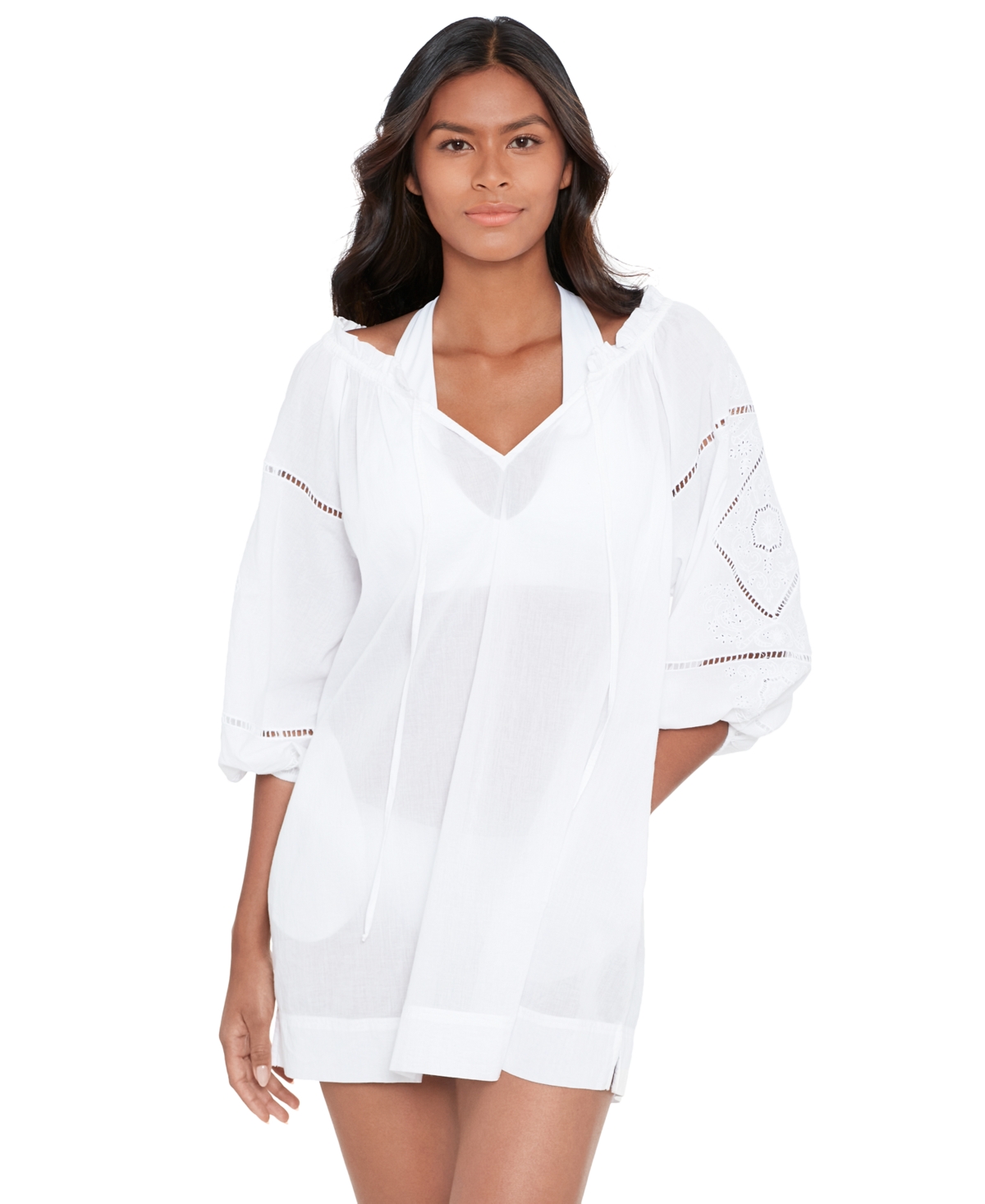 Lauren Ralph Lauren Women's Cotton Embroidered Dress Cover-up In White