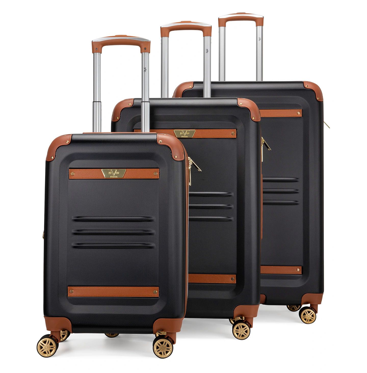 Чемоданы V19.69 Italia Vintage-Like 3 Piece Expandable Retro Luggage Set, цвет: Чёрный — фото 1
