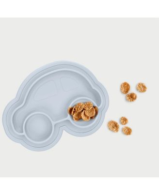 Toddler Silicone Divided Suction Plate, Unbreakable, Microwave Safe, Blue Car