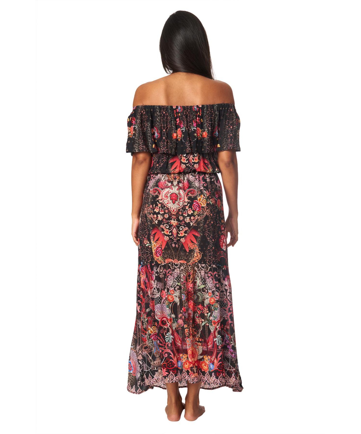 Women's Off Shoulder Cinched Waist Maxi Dress
