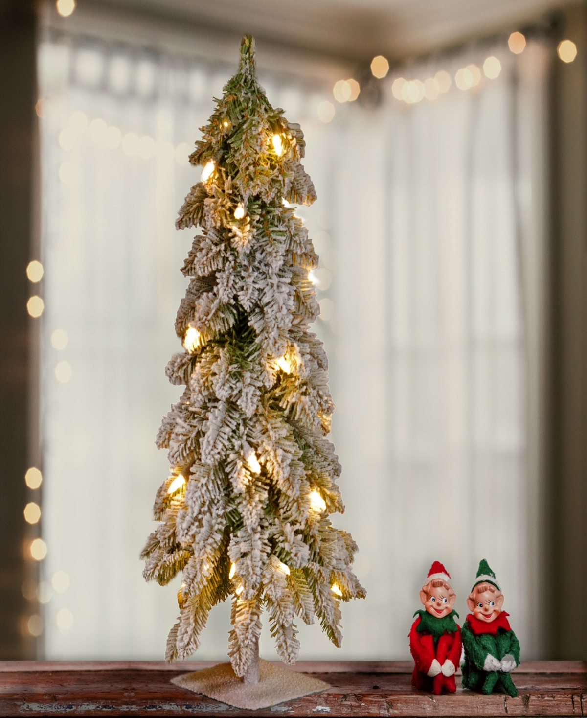 National Tree Company 24" Snowy Downswept Forestree with Metal Plate and 50 Clear Lights