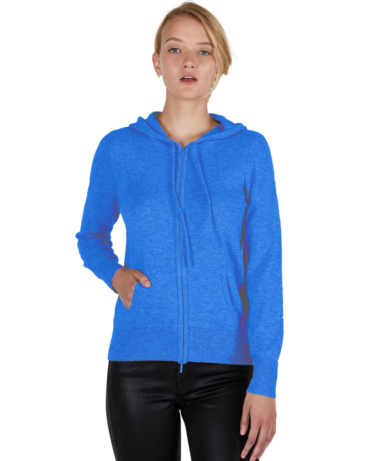 Women's 100% Pure Cashmere Long Sleeve Zip Hoodie Cardigan Sweater
