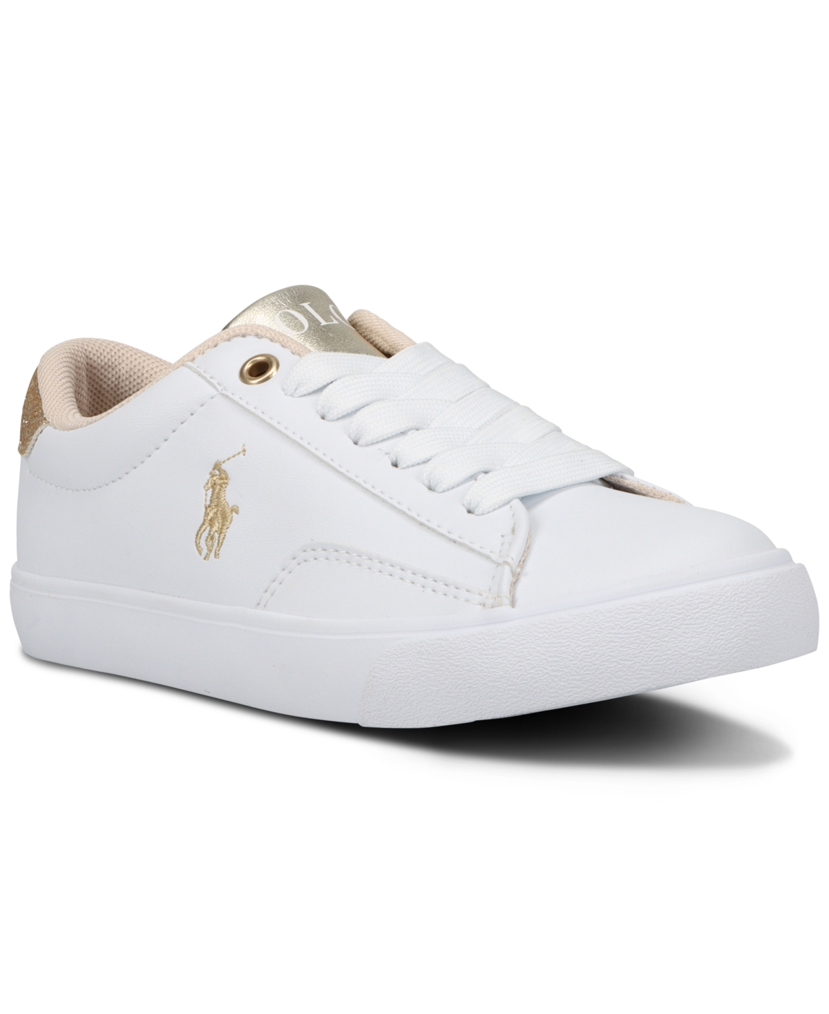 Polo Ralph Lauren Kids' Big Girls Theron V Casual Sneakers From Finish Line In White,gold Metallic