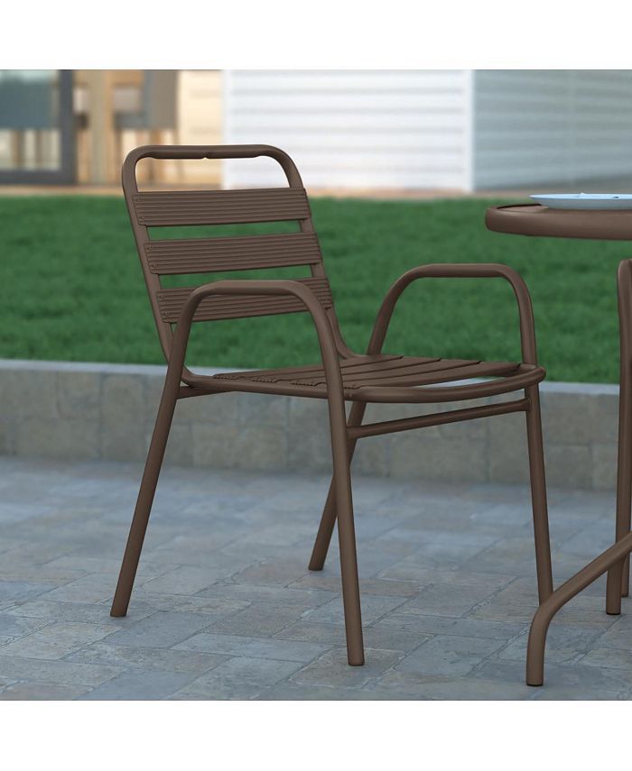 EMMA+OLIVER Metal Restaurant Dining Stack Chair With Aluminum Slats