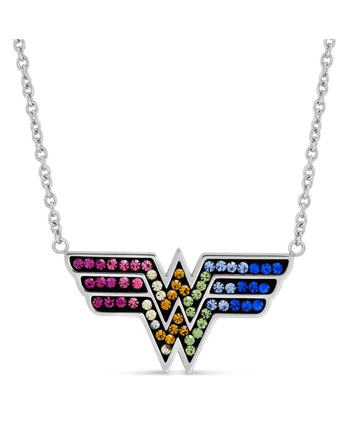 DC Comics Wonder Woman Stainless Steel Multi Color Crystal Logo