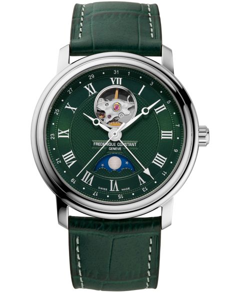Мужские часы Frederique Constant Swiss Automatic Classics Heartbeat Moonphase Green Leather Strap Watch 40mm
