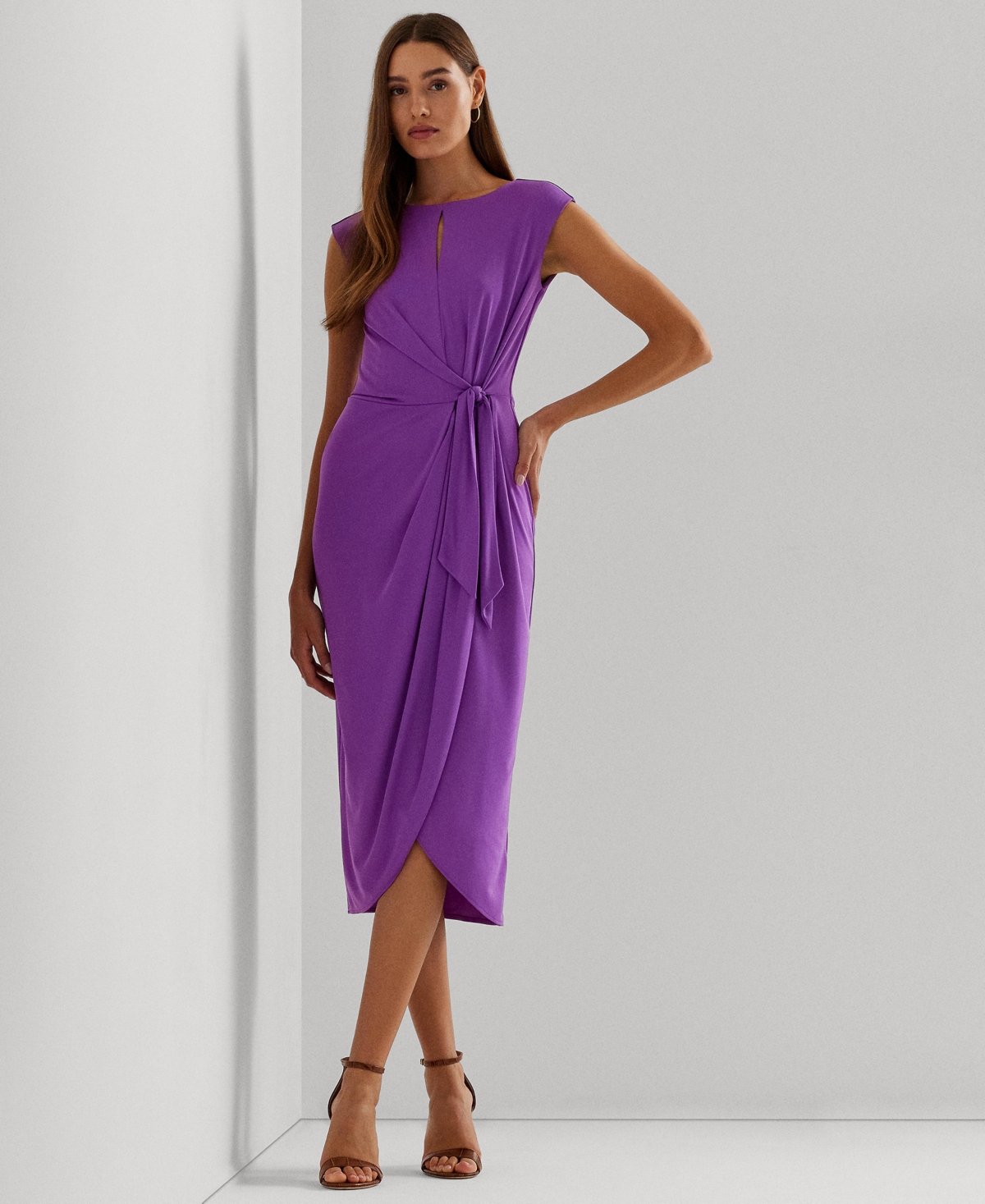 Lauren Ralph Lauren Women's Stretch Jersey Tie-front Dress In Purple Jasper