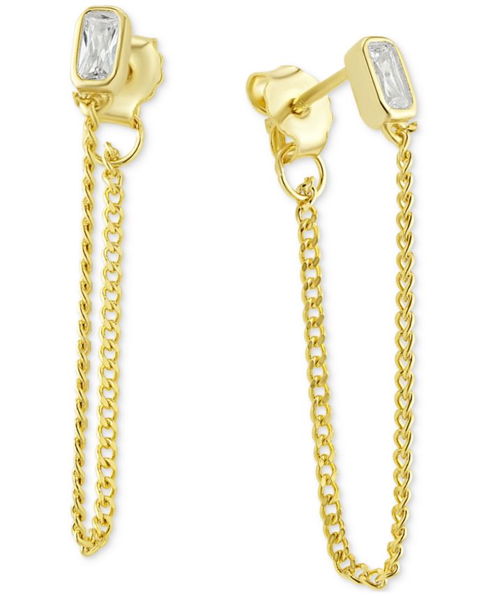 Cubic Zirconia Chain Front-to-Back Earrings in 18k Gold-Plated Sterling