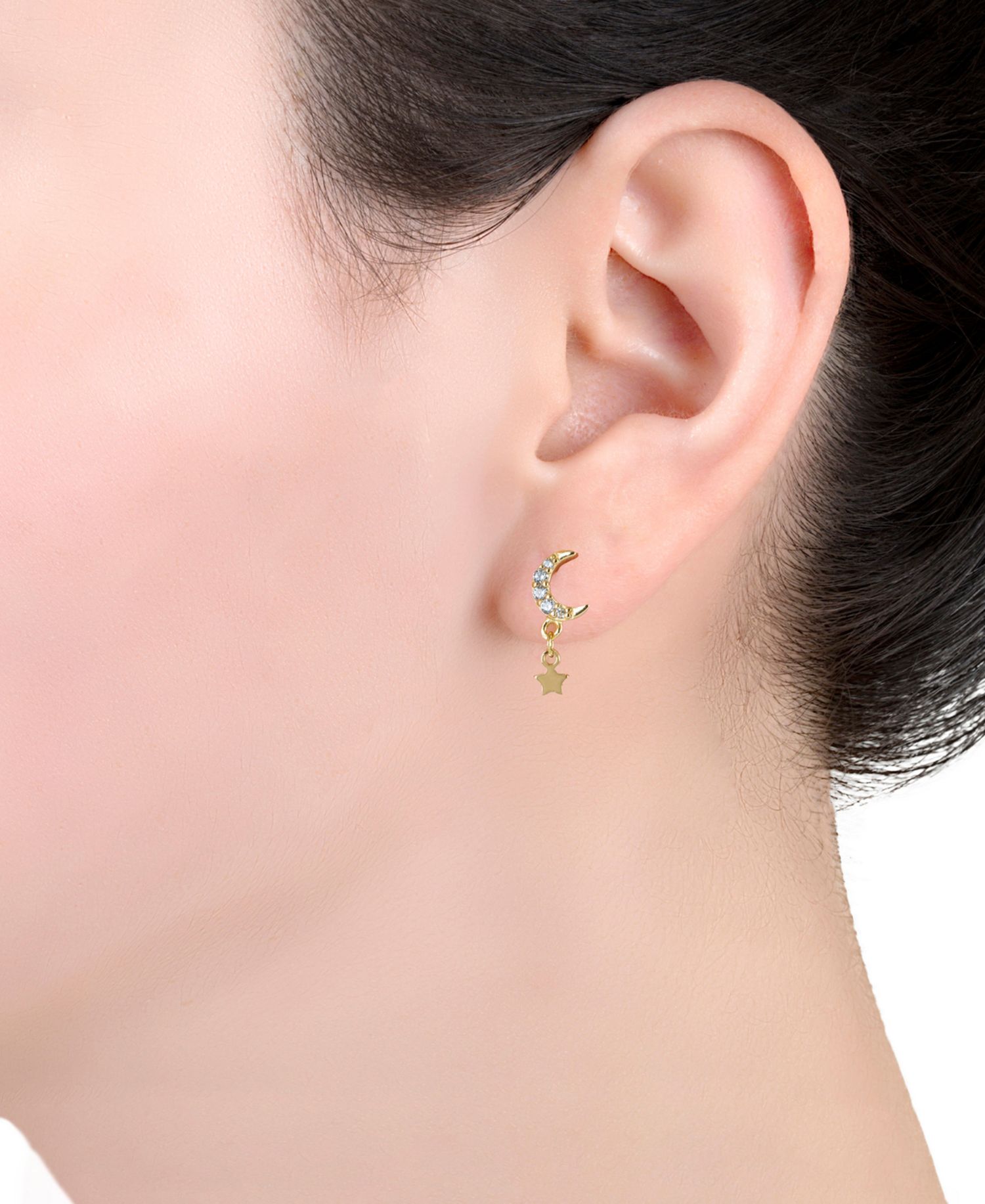 Pav&eacute; Moon & Star Drop Earrings in 18k Gold-Plated Sterling Silver