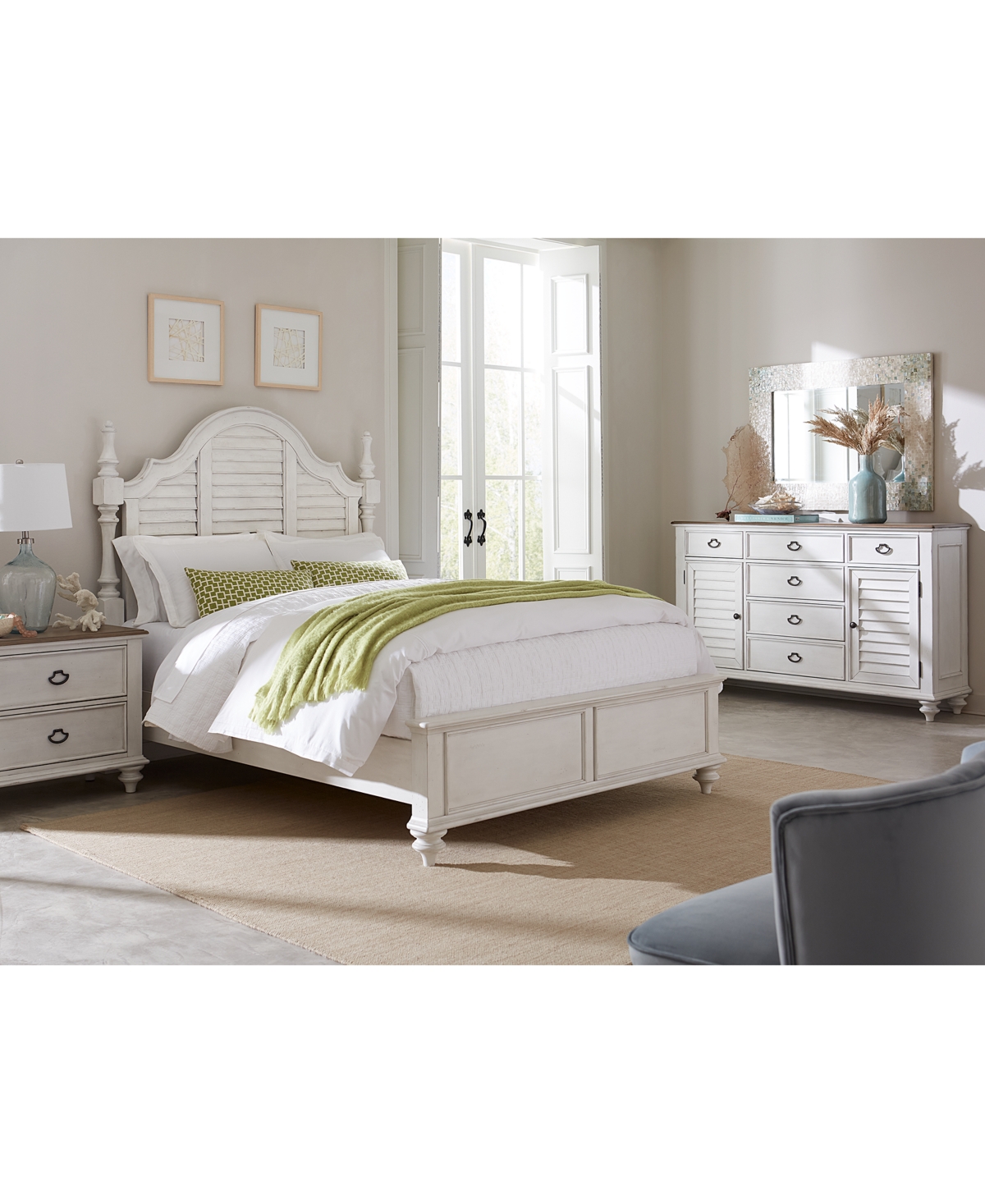 Shop Macy's Mandeville 3pc Bedroom Set (louvered Queen Bed + Louvered Dresser + 2-drawer Nightstand) In Brown