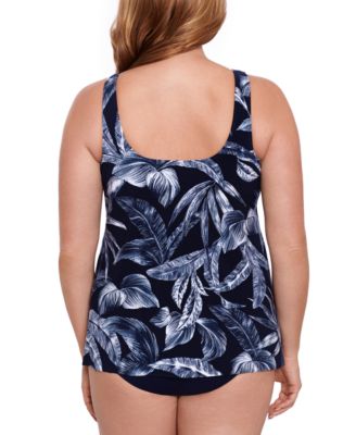 Shop Miraclesuit Plus Size Ursula Printed Underwired Tankini Top Solid Swim Bottoms In Tropica Toile