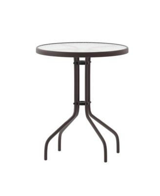 23.75" Round Tempered Glass Metal Table With Smooth Ripple Design Top