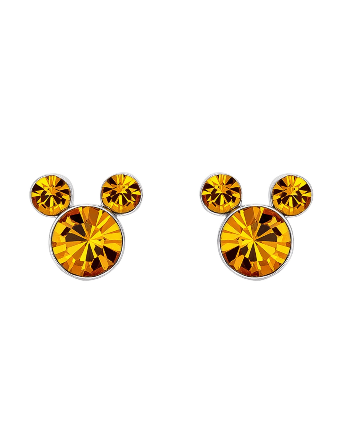 Mickey Mouse Silver Plated Birthstone Stud Earrings - November Topaz Brown Crystal - Silver tone, topaz