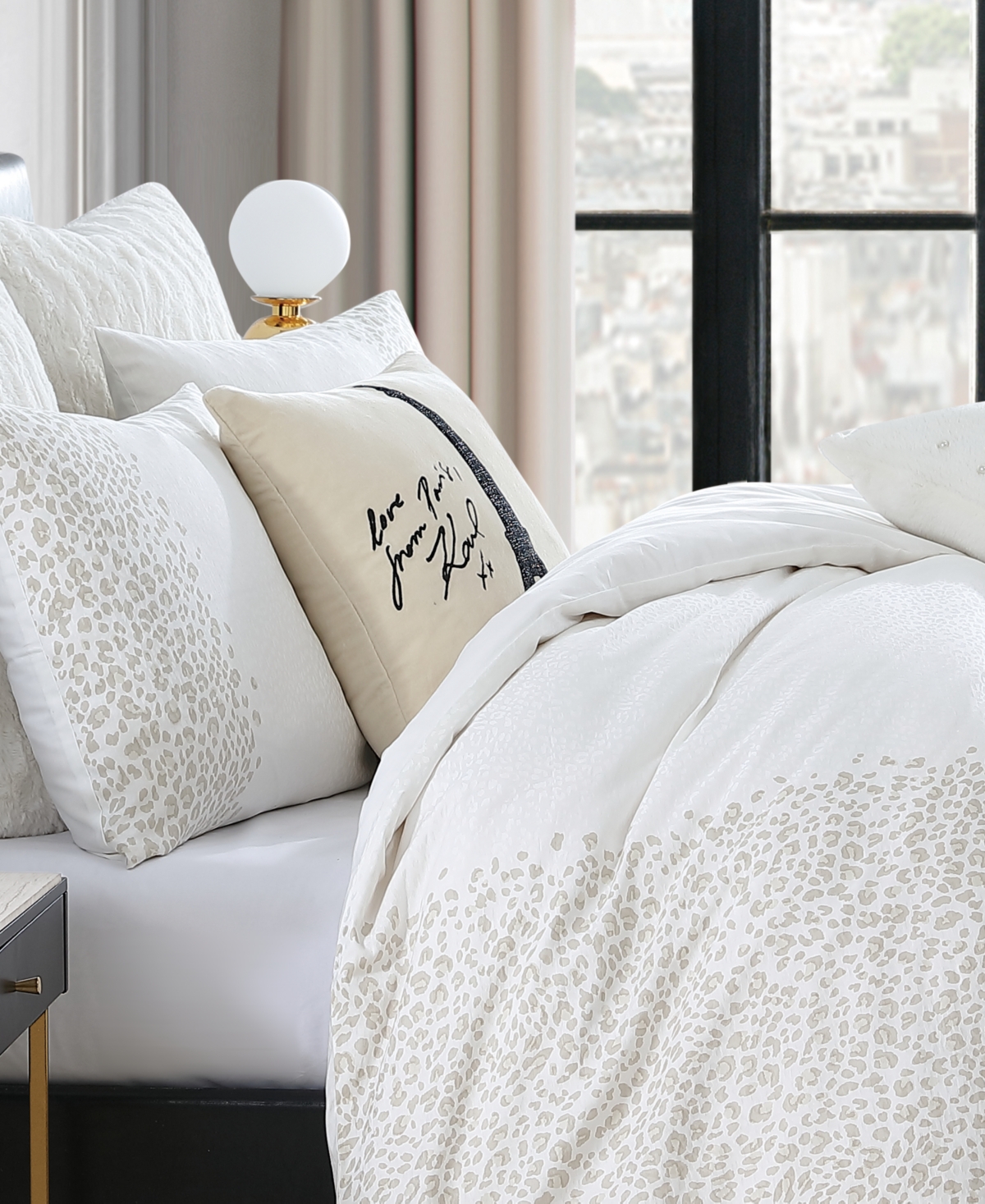 Shop Karl Lagerfeld Love From Paris Decorative Pillow, 20" X 20" In Beige