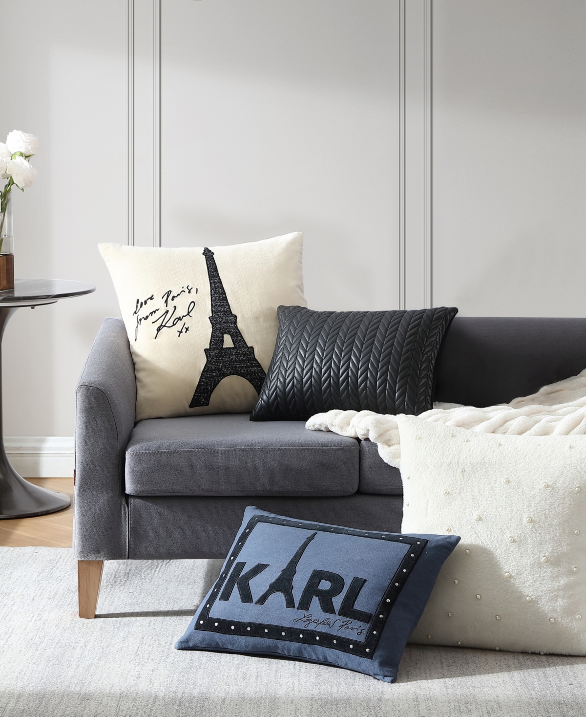 Karl Lagerfeld Paris Faux Fur Imitation Pearl Pillow, x