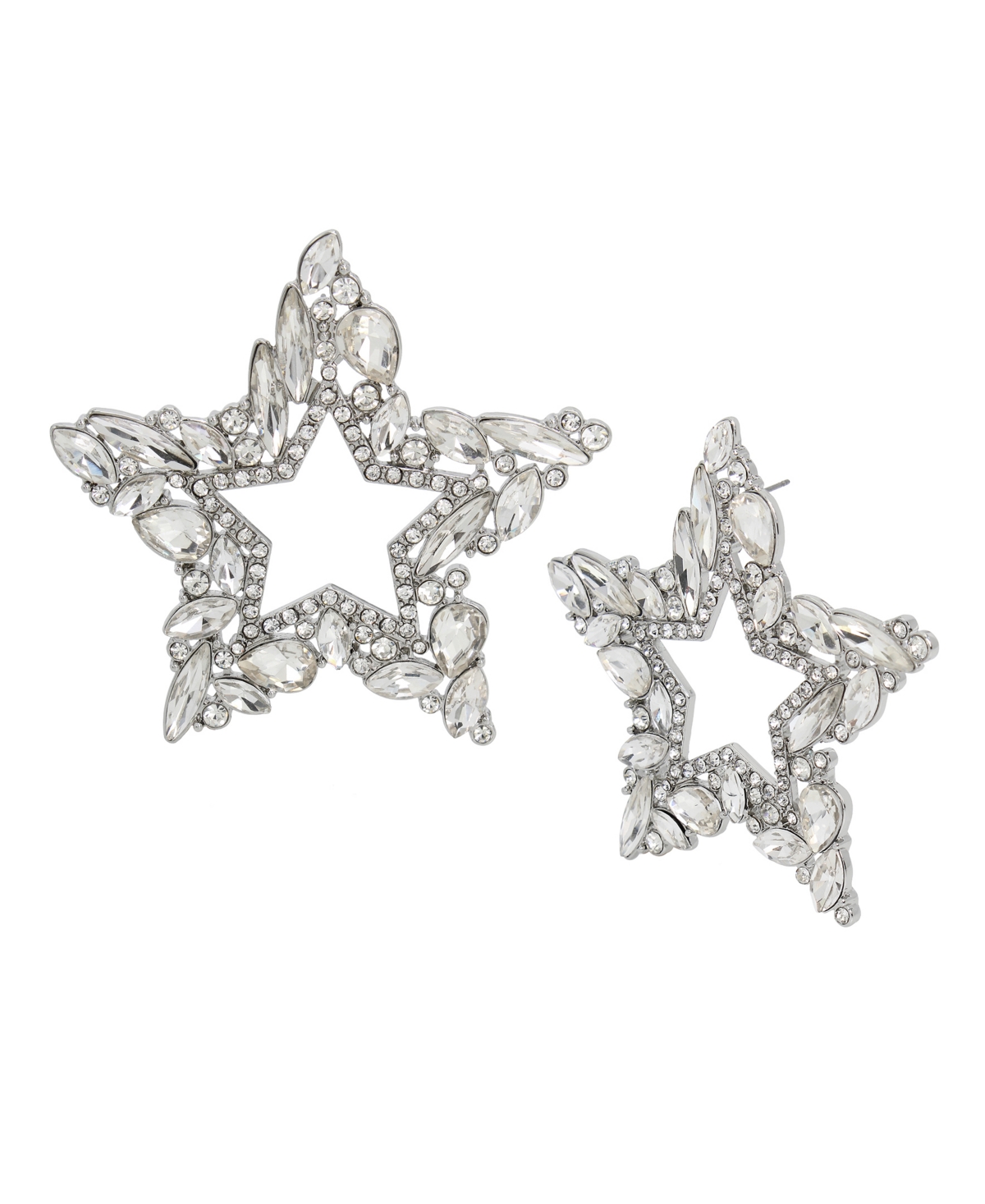 Faux Stone Open Star Post Drop Earrings - Crystal, Rhodium