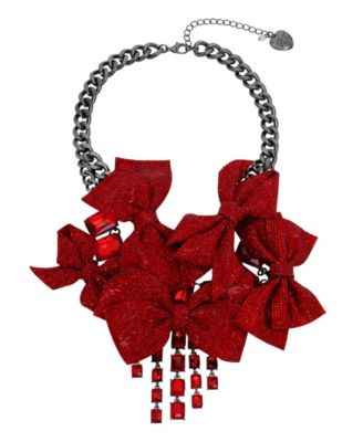 Betsey Johnson Faux Stone Pave Bow Bib Necklace - Macy's