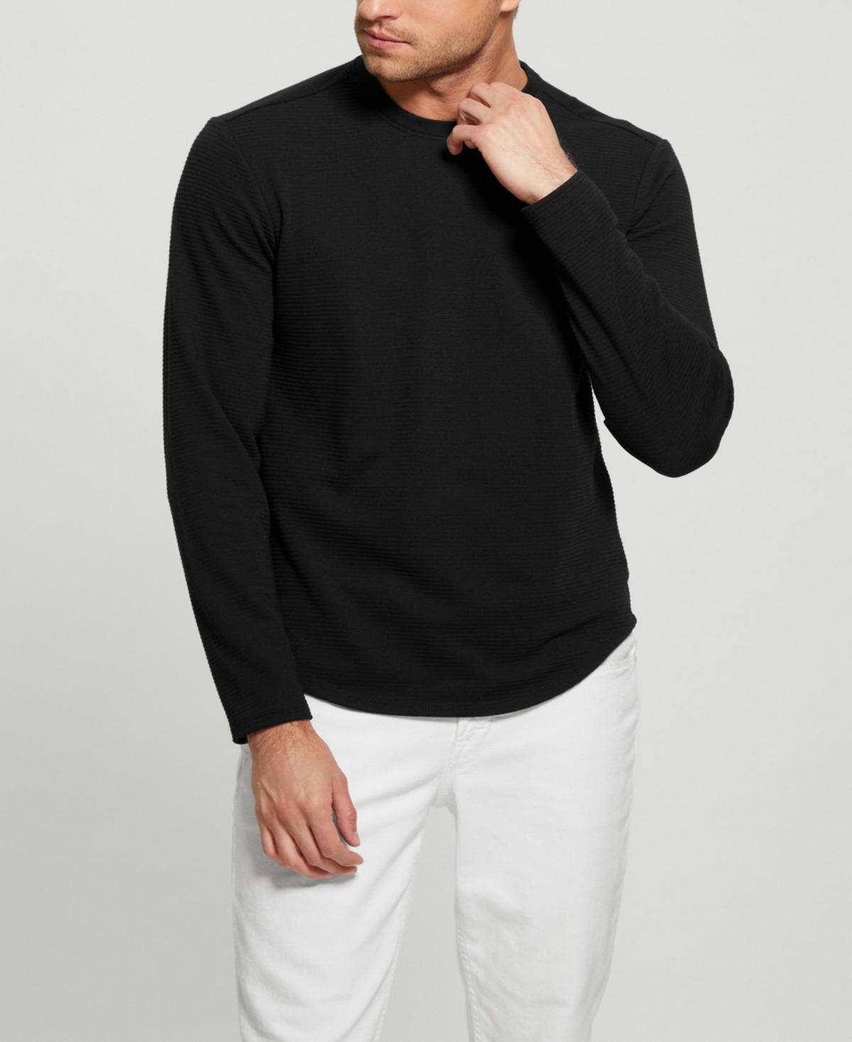 Guess Men's Textured Long-sleeve T-shirt In Jet Black