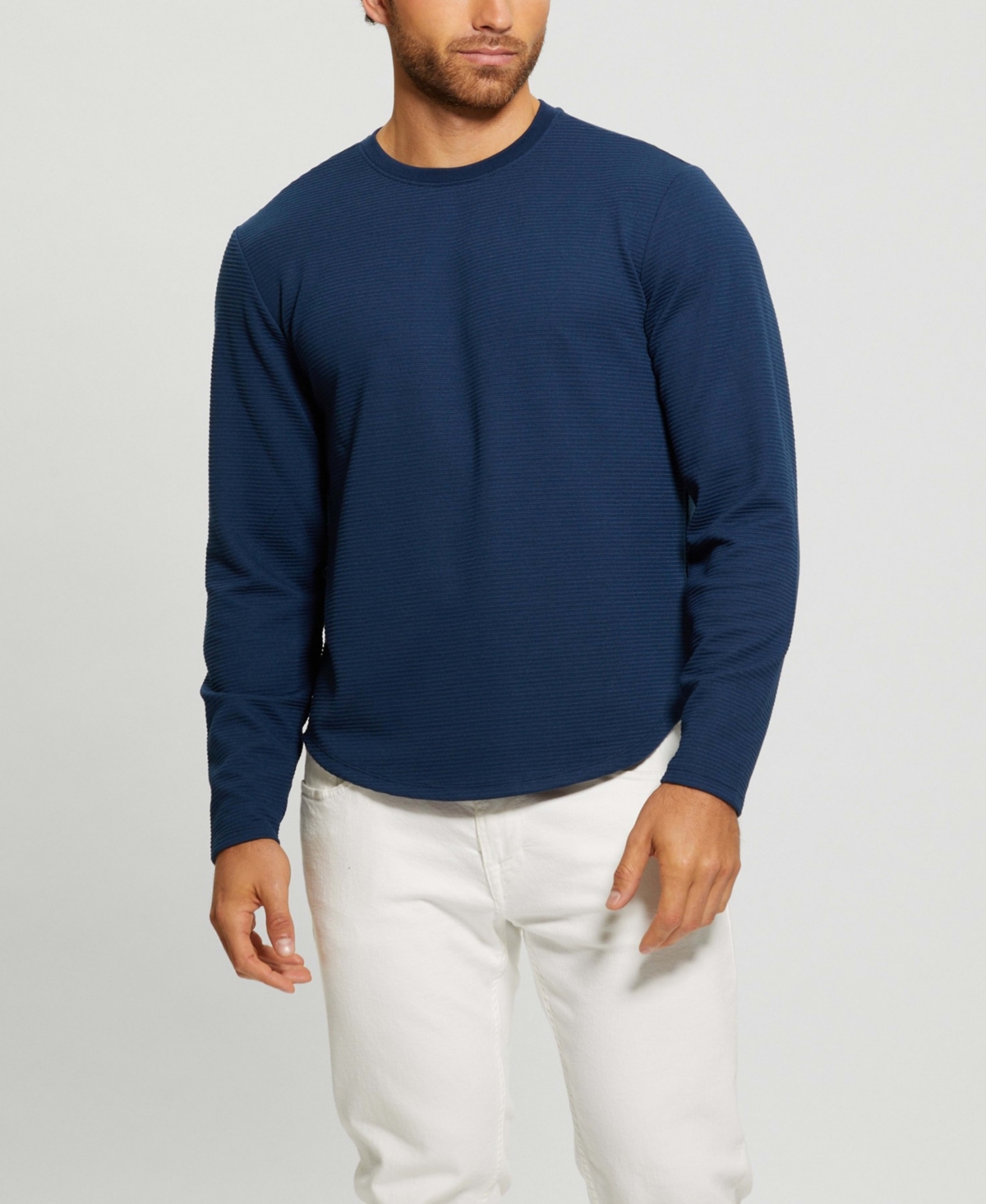Guess Men's Textured Long-sleeve T-shirt In Silk Blue