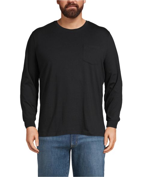 Мужская футболка Lands' End Big & Tall Super-T Long Sleeve T-Shirt with Pocket, цвет: Чёрный