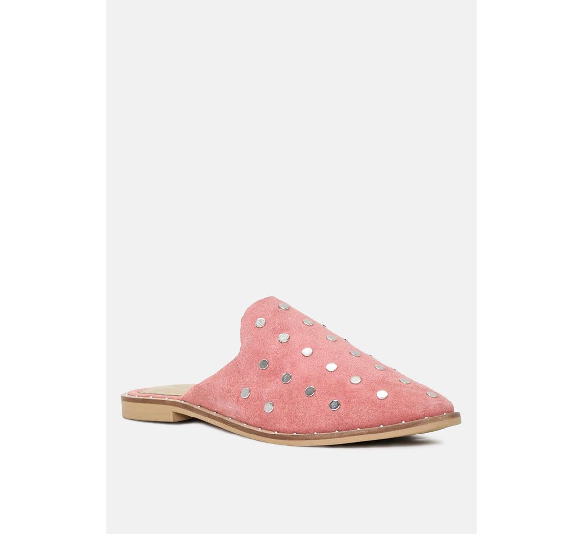 Jodie Dusty Pink Studded Leather Mules - Medium Pink