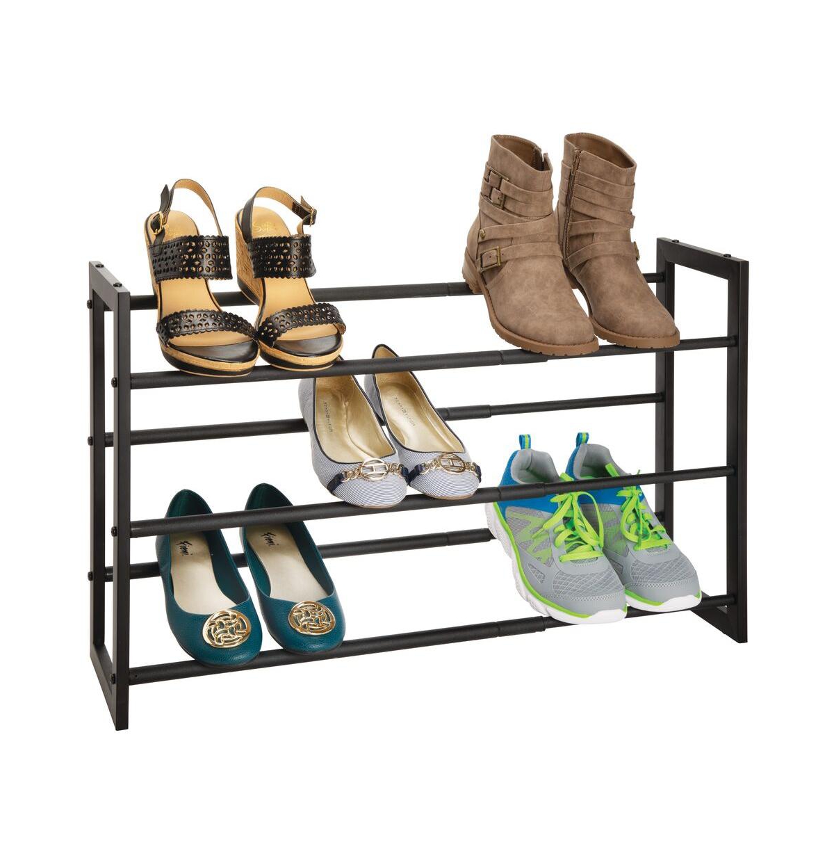 Metal 3 Tier Adjustable/Expandable Shoe and Boot Rack - White/gray