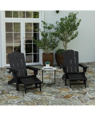 Ridley Hdpe Adirondack Chair With Cup Holder And Pull Out Ottoman, All-Weather Hdpe Indoor/Outdoor Lounge Chair