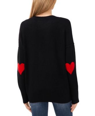 Women's Valentine's Crewneck Elbow Hearts Long-Sleeve Sweater