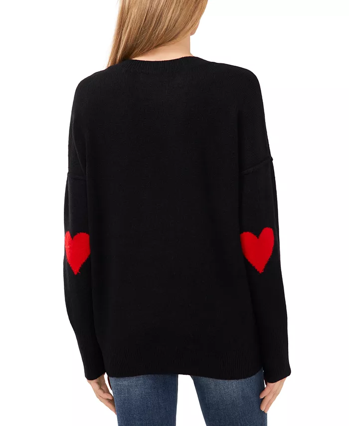 Women's Valentine's Crewneck Elbow Hearts Long-Sleeve Sweater - thumbnail 2