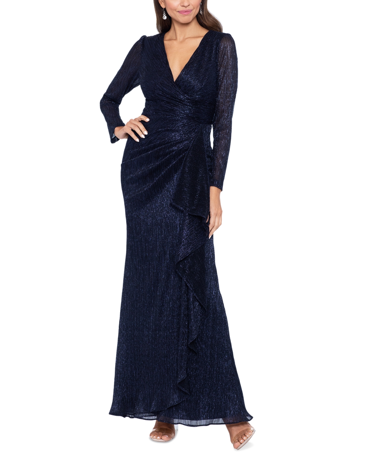Women's Metallic Ruched Gown - Navy/royal