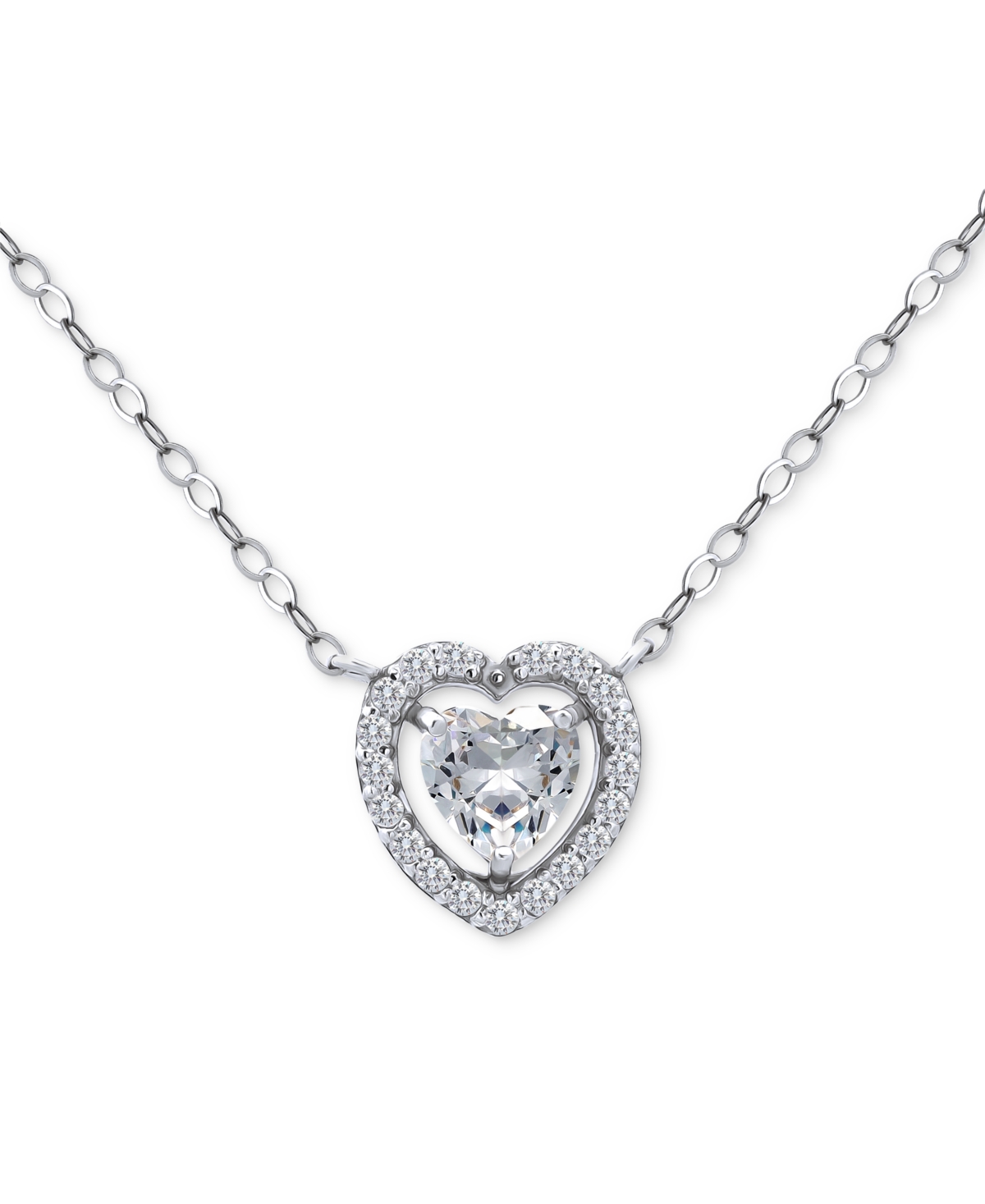Giani Bernini Cubic Zirconia Heart Halo Pendant Necklace In Sterling Silver, 16" + 2" Extender, Created For Macy's In Gold Over Silver
