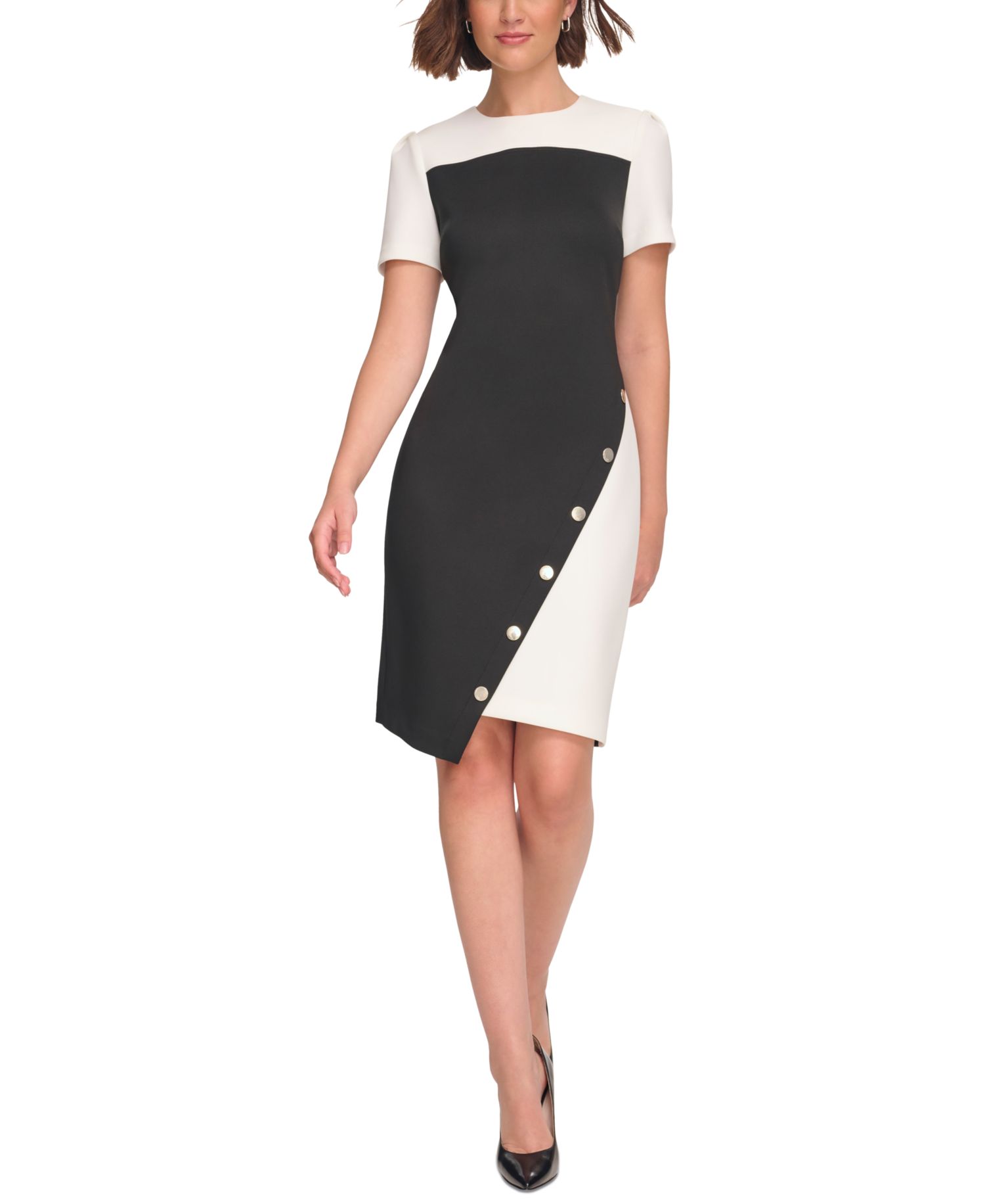 Women's Color-Blocked Asymmetric Scuba Dress