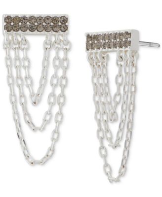 Lucky Brand - Silver-Tone Pav&eacute; Bar & Chain Drape Drop Earrings
