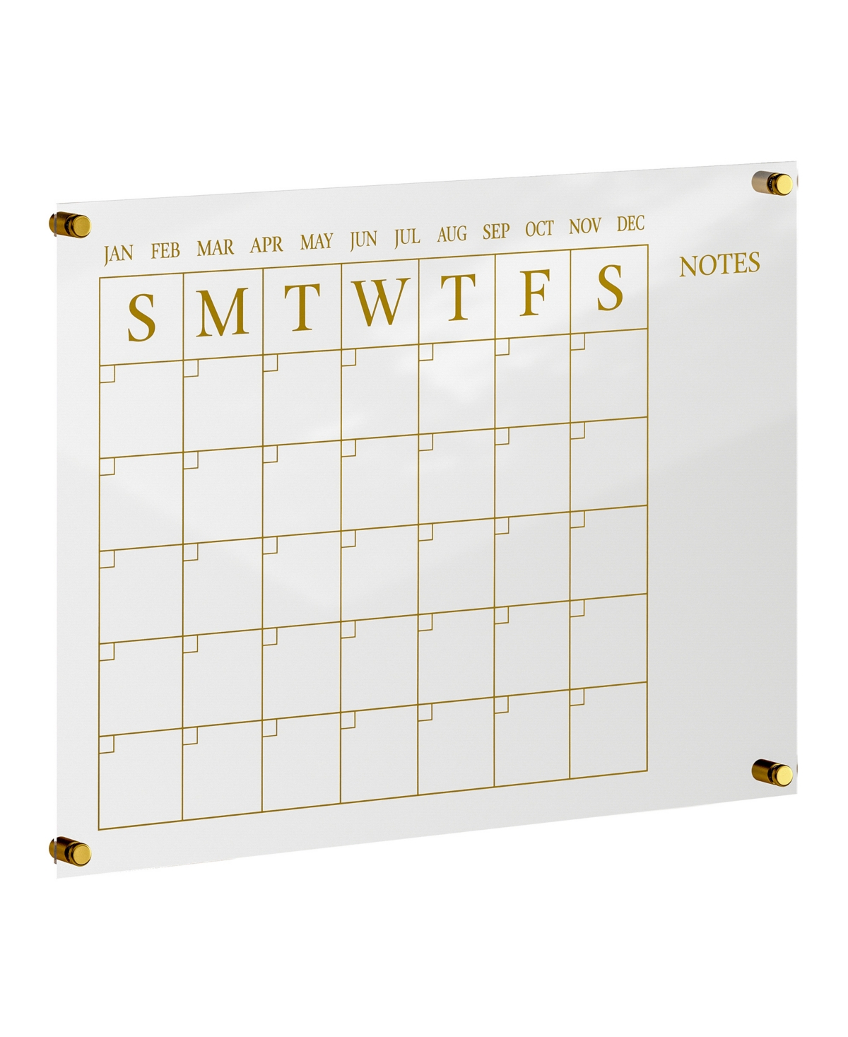 Grayson Acrylic Wall Calendar with Notes with Dry Erase Marker and Mounting Hardware, 24" x 18" - Clear, Gold