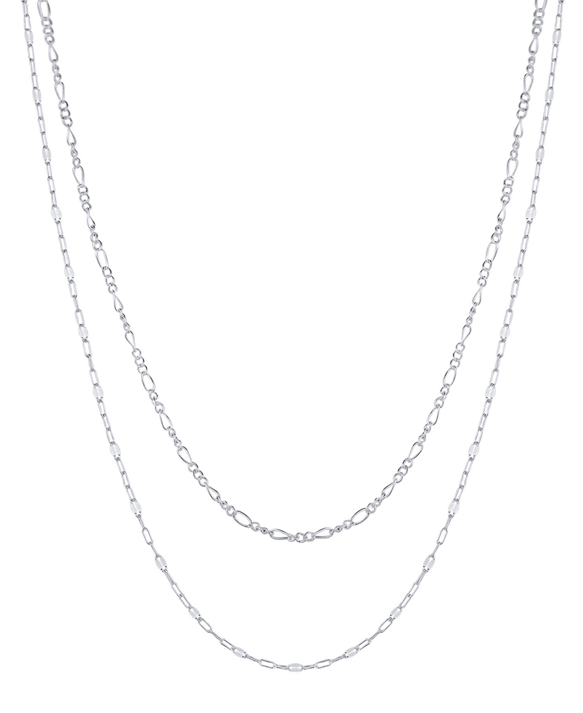 Silver-Plated Figaro and Kiss Chain Double Strand Necklace - Silver