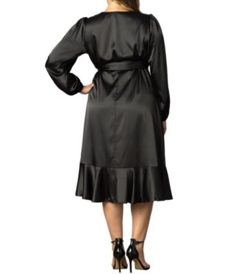 Women's Plus Size Serena Satin Long Sleeve Wrap Dress