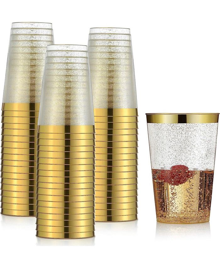Chateau Fine Tableware 100 Pack 12oz Plastic Cups Gold Glitter with a ...