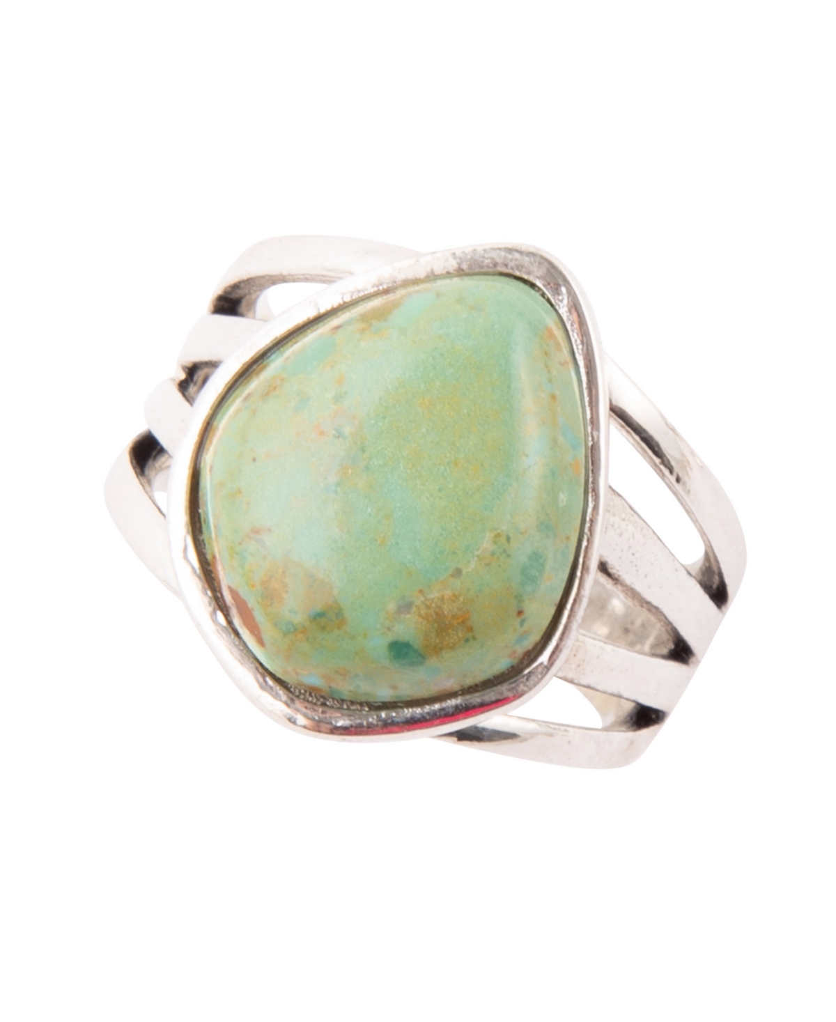 Classy Genuine Turquoise and Sterling Silver Abstract Ring - Genuine Turquoise