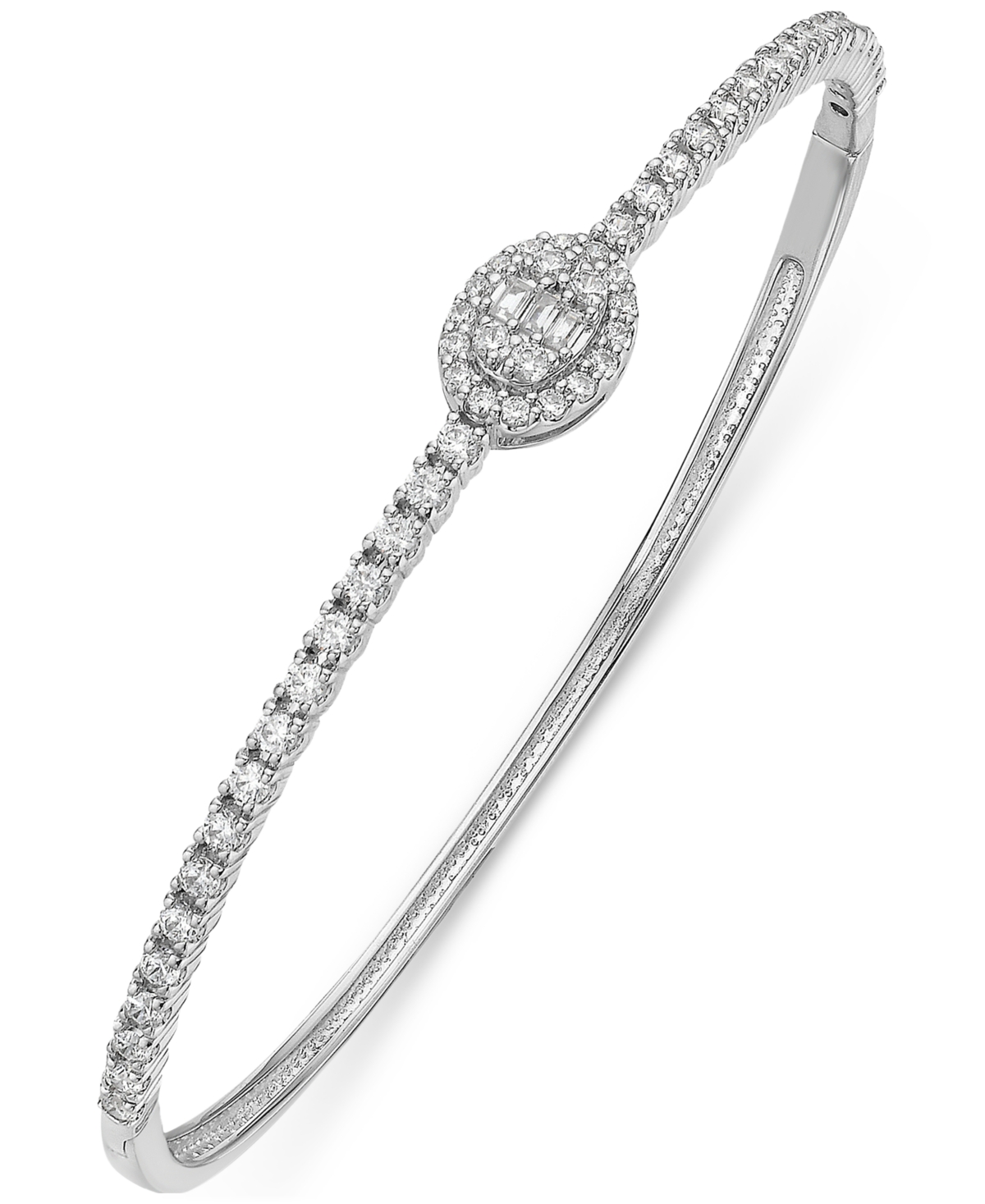 Macy's Diamond Baguette & Round Center Cluster Bangle Bracelet (1-1/2 Ct. T.w.) In 14k White Gold
